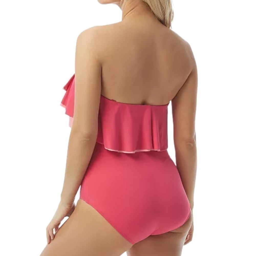 Coco Reef Womens Swim Pink Ruffle Tummy-Control One-Piece Swimsuit - Picture 4 of 14